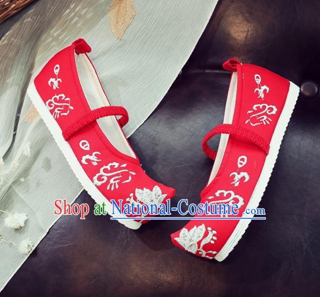 Asian Chinese Traditional Princess Hanfu Shoes National Red Cloth Shoes Embroidered Shoes for Kids