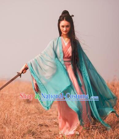 Chinese Traditional Jin Dynasty Female Swordsman Replica Costumes Ancient Drama Wu Xia Heroine Hanfu Dress for Women