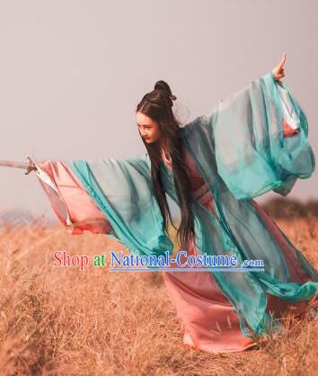 Chinese Traditional Jin Dynasty Female Swordsman Replica Costumes Ancient Drama Wu Xia Heroine Hanfu Dress for Women