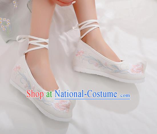 Asian Chinese Traditional Embroidered Shoes Hanfu Shoes National White Cloth Shoes for Women