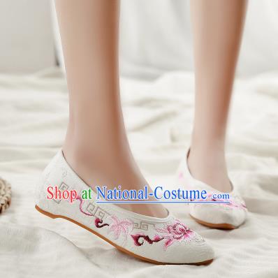 Asian Chinese Classical Dance Embroidered Peony White Shoes Traditional Hanfu Shoes National Cloth Shoes for Women