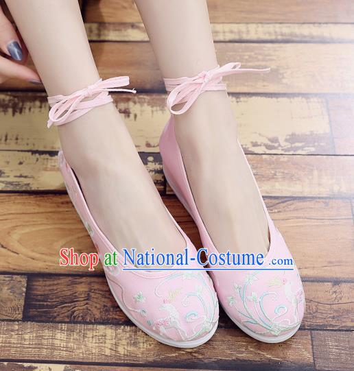 Asian Chinese Classical Dance Embroidered Deer Pink Shoes Traditional Hanfu Shoes National Cloth Shoes for Women