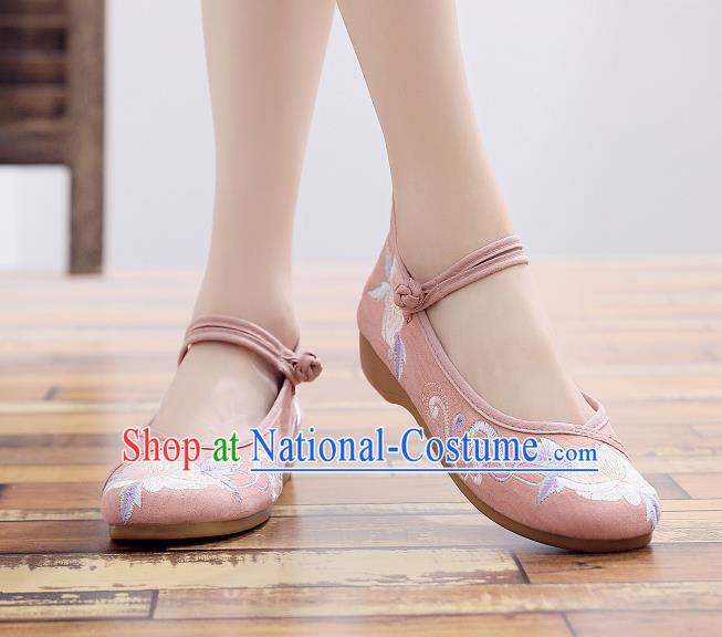 Asian Chinese National Pink Cloth Shoes Classical Dance Embroidered Shoes Traditional Hanfu Shoes for Women