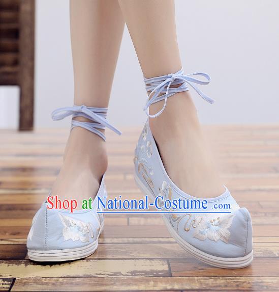 Asian Chinese National Cloth Shoes Blue Embroidered Camellia Dance Shoes Traditional Hanfu Shoes for Women