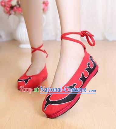 Asian Chinese National Red Cloth Shoes Classical Dance Shoes Traditional Hanfu Shoes for Women