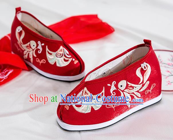 Asian Chinese Traditional Red Embroidered Shoes Ancient Princess Shoes Hanfu Shoes for Women