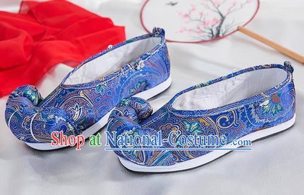 Asian Chinese Traditional Embroidered Shoes Ancient Princess Royalblue Shoes Hanfu Shoes for Women