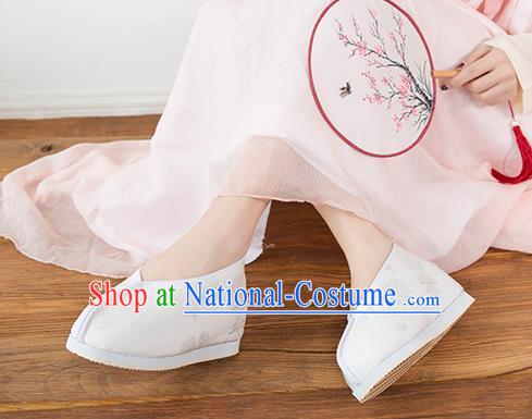 Asian Chinese Traditional White Cloth Shoes Ancient Princess Shoes Hanfu Shoes for Women