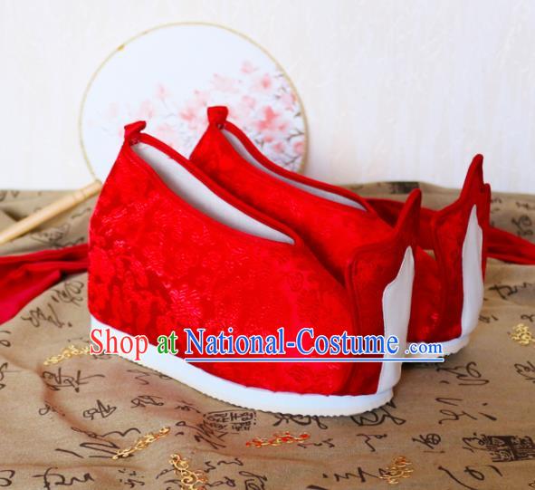 Asian Chinese Traditional Wedding Red Satin Shoes Ancient Princess Shoes Hanfu Shoes for Women