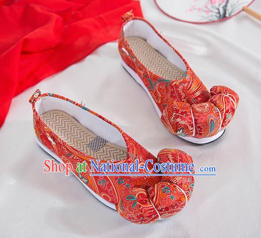 Asian Chinese Traditional Red Satin Shoes Ancient Princess Wedding Shoes Hanfu Shoes for Women