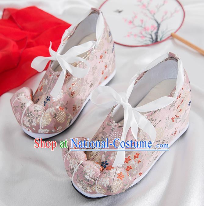 Asian Chinese Traditional Pink Satin Shoes Ancient Princess Wedding Shoes Hanfu Shoes for Women