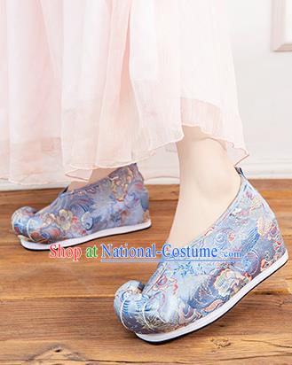 Asian Chinese Traditional Blue Satin Shoes Ancient Princess Wedding Shoes Hanfu Shoes for Women