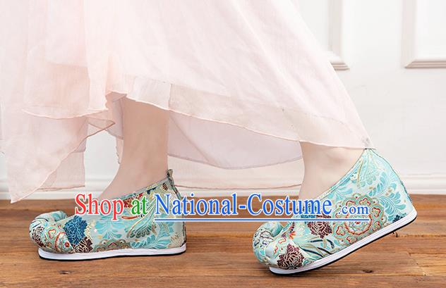 Asian Chinese Traditional Green Satin Shoes Ancient Princess Wedding Shoes Hanfu Shoes for Women