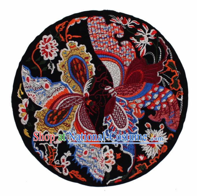 Chinese Ancient Handmade Embroidered Butterfly Black Patch Traditional Embroidery Appliqu Craft for Women