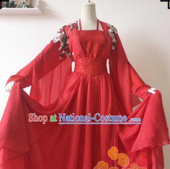 Chinese Traditional Cosplay Fairy Princess Red Dress Custom Ancient Female Swordsman Costume for Women