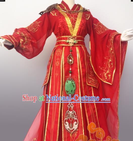 Chinese Traditional Cosplay Female Knight Wedding Red Dress Custom Ancient Swordswoman Princess Costume for Women