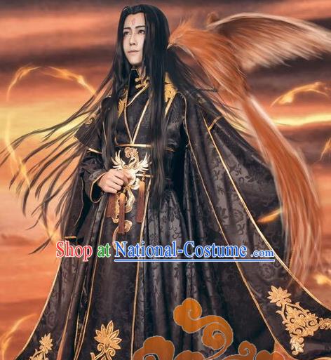 Custom Chinese Ancient Cosplay Taoist Priest Swordsman Black Clothing Traditional Royal Highness Costume for Men