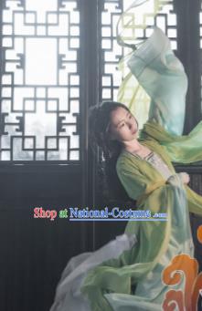 Chinese Traditional Cosplay Courtesan Fairy Princess Green Dress Custom Ancient Swordswoman Costume for Women