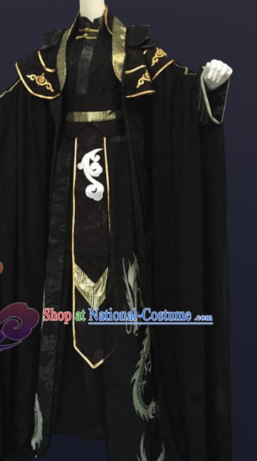 Custom Chinese Ancient Cosplay Knight Taoist Priest Black Clothing Traditional Swordsman Royal Highness Costume for Men