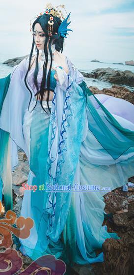 Chinese Traditional Cosplay Young Heroine Green Dress Custom Ancient Fairy Swordswoman Costume for Women