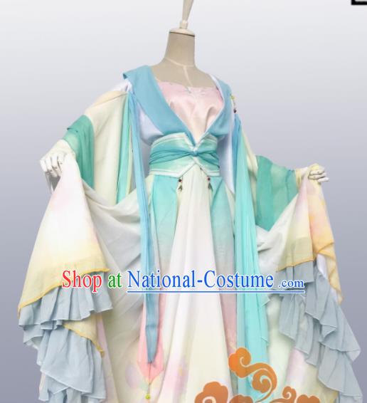 Chinese Traditional Cosplay Fairy Green Dress Custom Ancient Tang Dynasty Swordswoman Princess Costume for Women