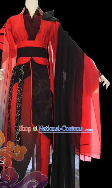 Chinese Traditional Cosplay Heroine Red Dress Custom Ancient Fairy Swordswoman Costume for Women