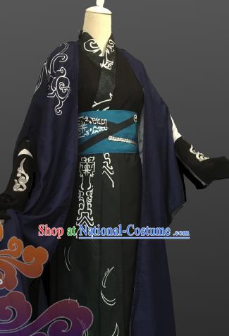 Custom Chinese Ancient Cosplay Taoist Priest Black Clothing Traditional Knight Swordsman Costume for Men