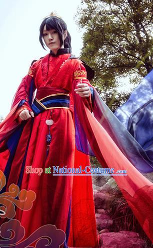 Custom Chinese Ancient Prince Taoist Priest Red Clothing Traditional Cosplay Knight Swordsman Costume for Men