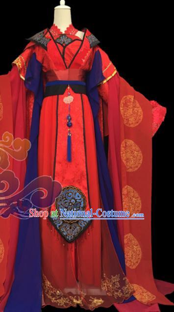 Traditional Chinese Cosplay Court Princess Wedding Red Dress Ancient Swordswoman Costume for Women