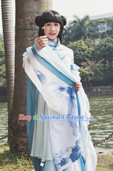 Traditional Chinese Cosplay Court Princess White Dress Ancient Swordswoman Costume for Women