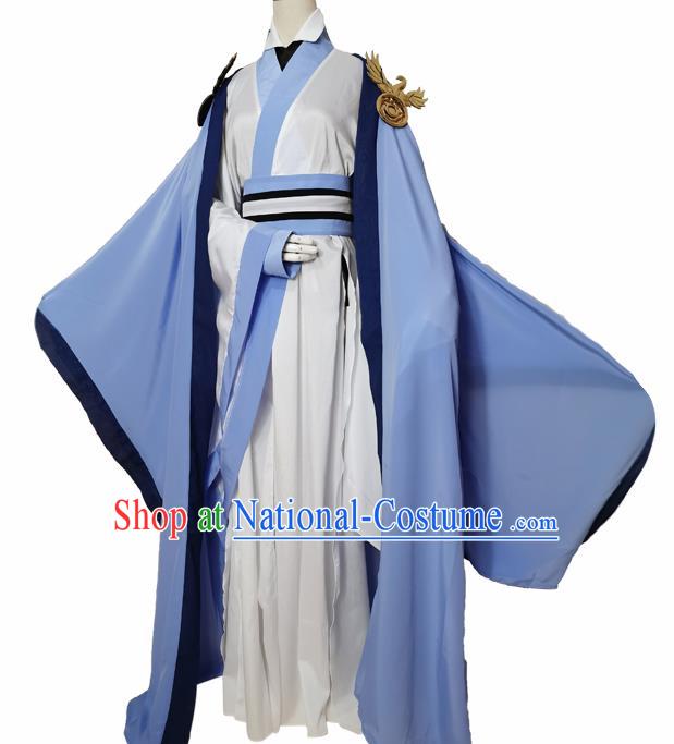 Chinese Ancient Cosplay Swordsman Blue Clothing Custom Traditional Royal Prince Costume for Men