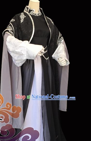 Custom Chinese Ancient King Taoist Priest Black Clothing Traditional Cosplay Knight Swordsman Costume for Men