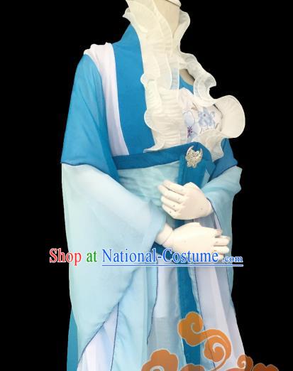 Traditional Chinese Cosplay Fairy Princess Blue Dress Ancient Court Lady Swordswoman Costume for Women