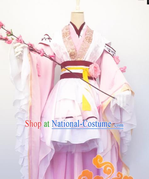 Chinese Traditional Cosplay Fairy Princess Pink Dress Custom Ancient Qin Dynasty Swordswoman Princess Costume for Women