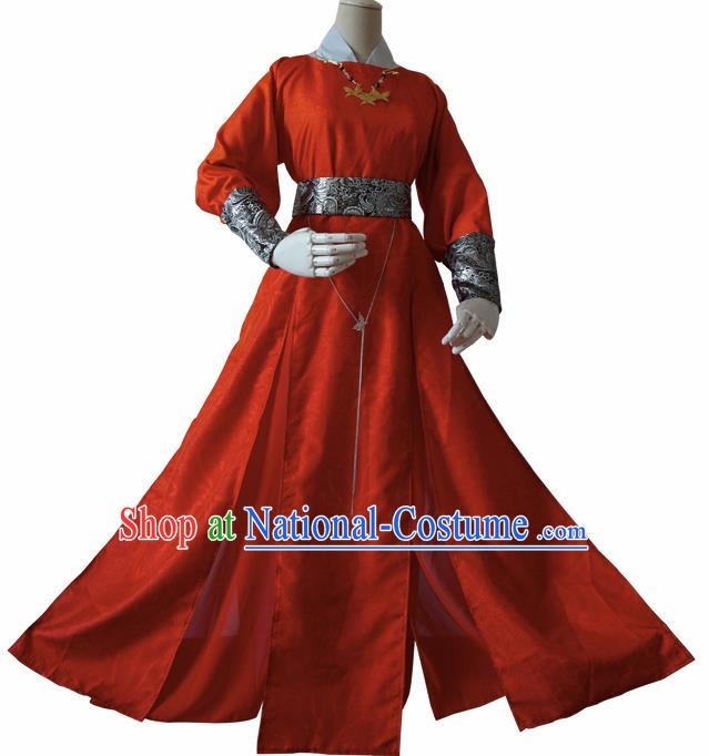 Chinese Ancient Cosplay Imperial Bodyguard Swordsman Red Clothing Custom Traditional Royal Prince Costume for Men