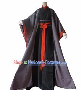 Chinese Ancient Cosplay Swordsman Wei Wuxian Black Clothing Custom Traditional Taoist Priest Costume for Men