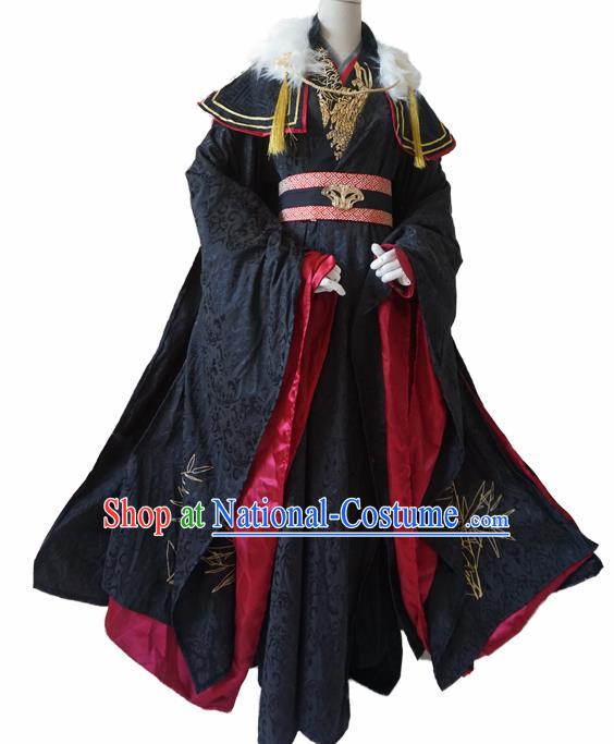 Chinese Ancient Cosplay Swordsman Black Clothing Custom Traditional Royal Highness Costume for Men