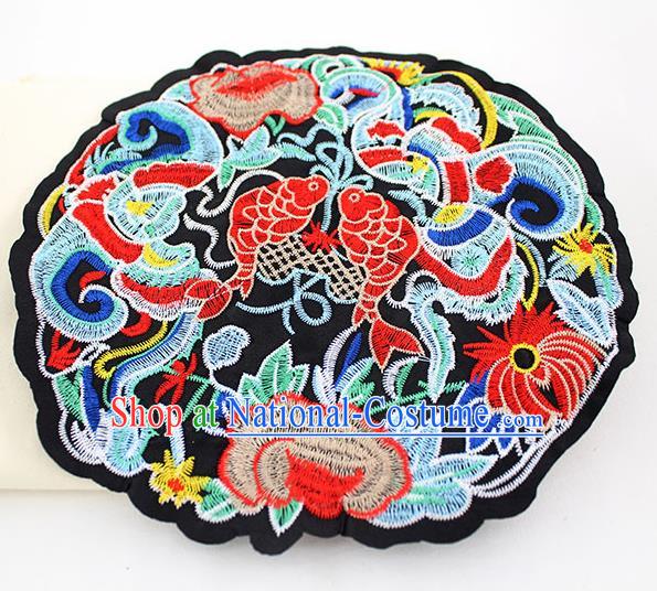 Chinese Ancient Handmade Embroidered Lotus Fish Patch Accessories Traditional Embroidery Appliqu Craft for Women