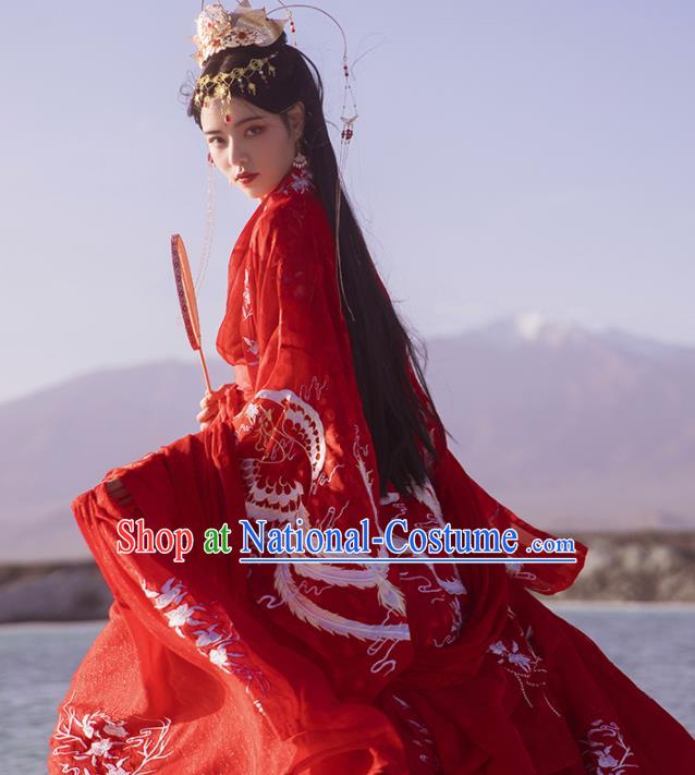 Ancinet Chinese Tang Dynasty Palace Princess Red Hanfu Dress Traditional Court Wedding Replica Costumes for Women