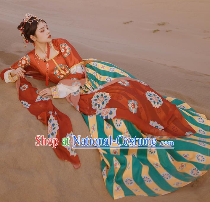 Ancinet Chinese Tang Dynasty Court Lady Hanfu Dress Traditional Flying Apsaras Dance Replica Costumes for Women