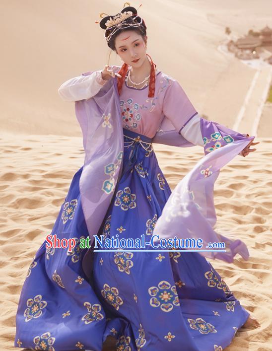 Ancinet Chinese Tang Dynasty Flying Apsaras Dance Purple Hanfu Dress Traditional Imperial Consort Replica Costumes for Women