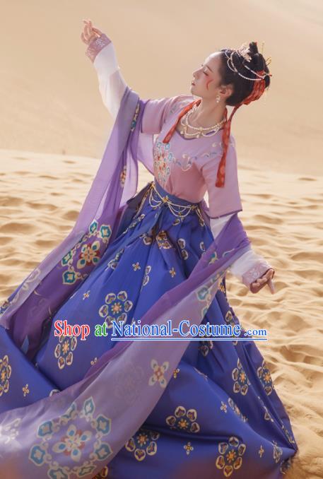 Ancinet Chinese Tang Dynasty Flying Apsaras Dance Purple Hanfu Dress Traditional Imperial Consort Replica Costumes for Women