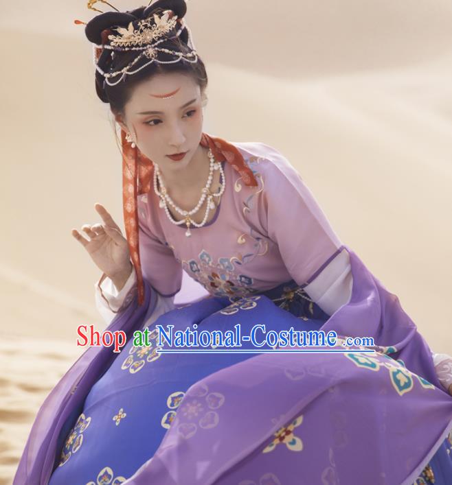 Ancinet Chinese Tang Dynasty Flying Apsaras Dance Purple Hanfu Dress Traditional Imperial Consort Replica Costumes for Women