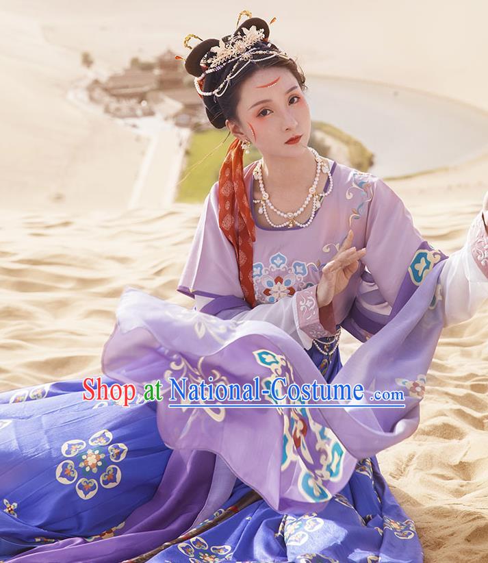 Ancinet Chinese Tang Dynasty Flying Apsaras Dance Purple Hanfu Dress Traditional Imperial Consort Replica Costumes for Women