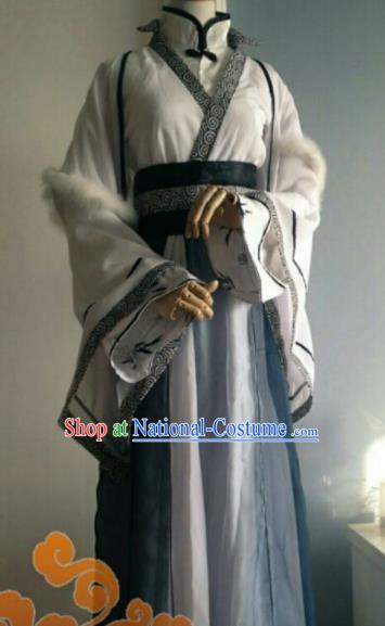 Custom Chinese Ancient King Prince Grey Clothing Traditional Cosplay Swordsman Costume for Men