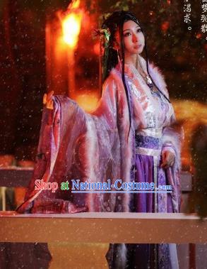 Traditional Chinese Cosplay Princess Consort Purple Dress Ancient Court Lady Swordswoman Costume for Women