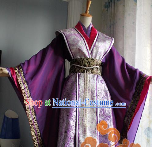 Traditional Chinese Cosplay Queen Purple Dress Ancient Swordswoman Costume for Women