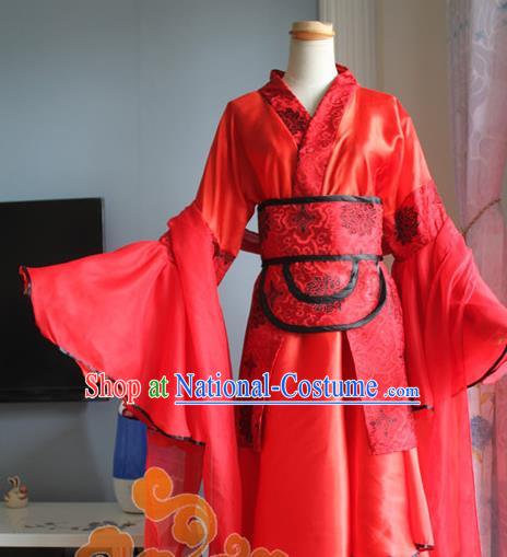 Traditional Chinese Cosplay Fairy Court Lady Red Dress Ancient Swordswoman Costume for Women