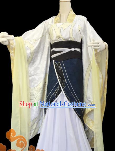 Traditional Chinese Cosplay Fairy Court Queen Yellow Dress Ancient Swordswoman Costume for Women