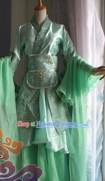 Traditional Chinese Cosplay Fairy Court Lady Green Dress Ancient Swordswoman Costume for Women